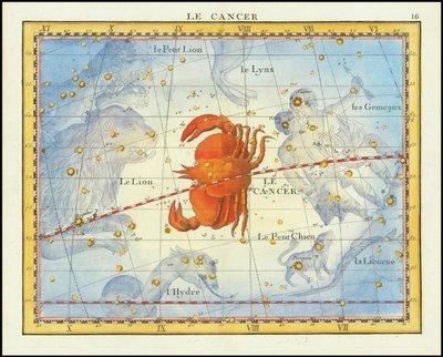 1776年、かに座と近隣の星座の図（フォルタンの『Atlas Celeste de Flamsteed』より 作： ジョン・フラムスティード