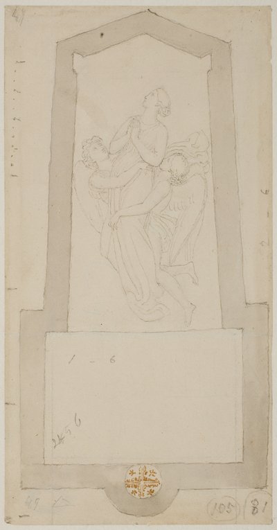 二人の天使によって高められた亡き魂 作： John Flaxman