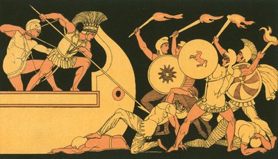 アヤックスはトロイの木馬に対してギリシャの船を守る 作： John Flaxman