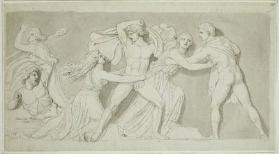 母アンティオペをディルセとリュコスの怒りから救うアンフィオンとゼトゥス 作： John Flaxman
