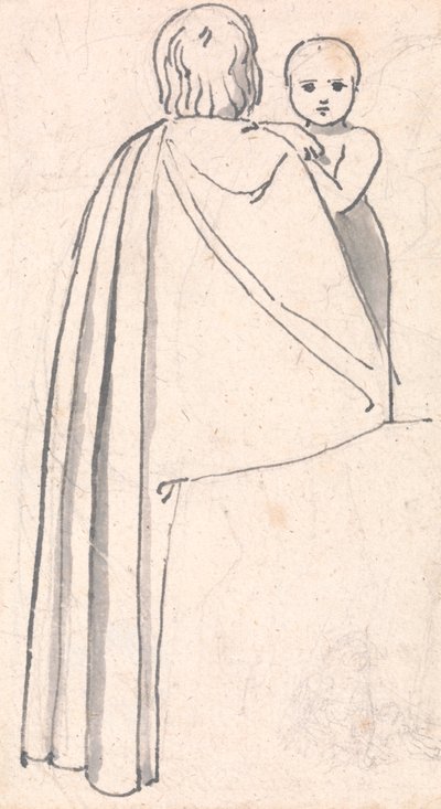 後ろ姿, の, a, 女, ∥で∥, 子供, 見ること, 彼女, 肩 作： John Flaxman