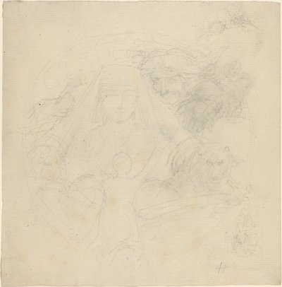 ライオンを下に持つ頭の出現に祈る後ろから見た図 作： John Flaxman