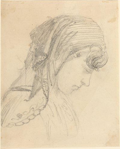 頭, の, a, 女, 中に, a, スカーフ, 見ること 作： John Flaxman