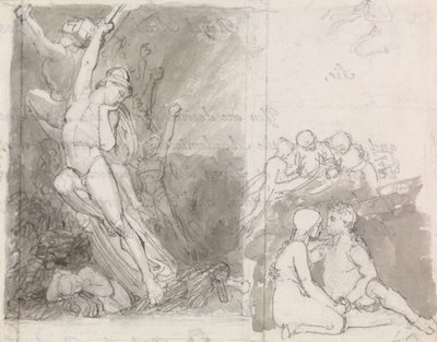 失われたミルトンの楽園のイラスト-天使に守られたアダムとイブ 作： John Flaxman
