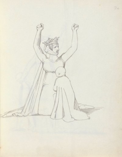 シドンズ夫人、コンスタンスとして、1783年（紙にペン、インク、ウォッシュ） 作： John Flaxman