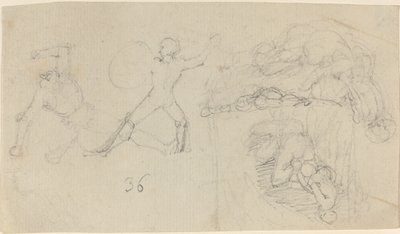 2 人の戦士の戦いを含むスケッチのシート 作： John Flaxman