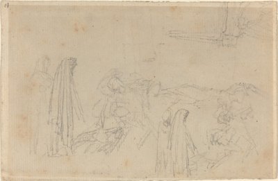 フード付き人物のスケッチ (ヴァージルとベアトリス?) 作： John Flaxman