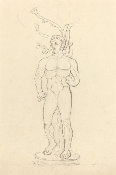 木の前の男性の裸体像 作： John Flaxman