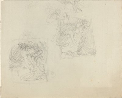 天使が祈りの像に手を伸ばすモニュメントのための習作 [表と裏] 作： John Flaxman