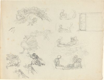 雄鶏の鳴き声とリクライニングフィギュアの研究[表と裏] 作： John Flaxman