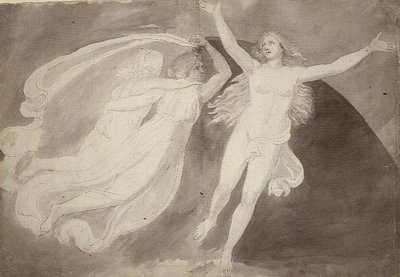 The Ascension of a Soul（鉛筆、ペン＆インク、グレーウォッシュ、紙 作： John Flaxman