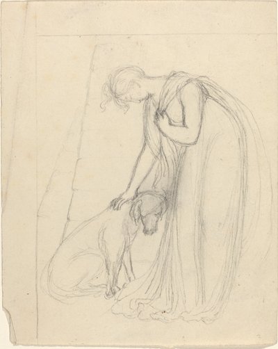 犬を撫でる女性 作： John Flaxman