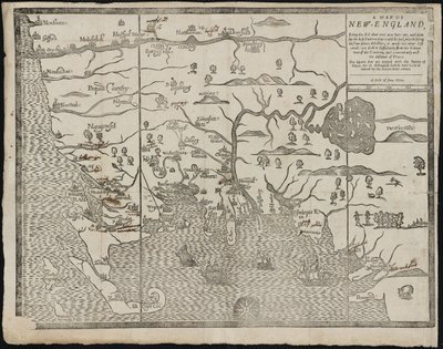 ニューイングランドの地図From：William Hubbardsニューイングランドの現状、1677年 作： John Foster