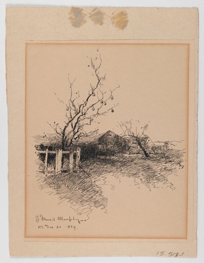 1894年12月20日、ニューヨーク州ランドスケープ（板紙にペンとインクを塗った紙） 作： John Francis Murphy