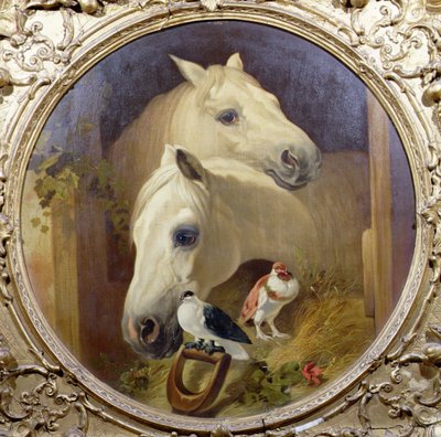 厩舎のドアのそばにいる馬たち 作： John Frederick Herring Snr