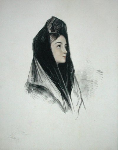 セビージャのマンティージャを着た少女 作： John Frederick (after) Lewis