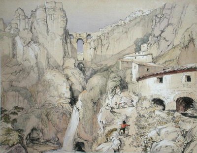 チャールズ・ジョセフ・ハルマンデル（1789-1850）が彫刻し、1836年に出版された「スペインのスケッチ」より、ロンダのジプシーたち。 作： John Frederick (after) Lewis