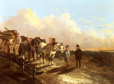 夕暮れの道で止まった木の荷車 作： John Frederick Herring Jnr