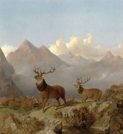 高原の風景の中のクワガタとヒントの詳細、1864年 作： John Frederick Herring Junior