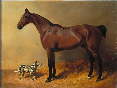 ベイハンターと安定した室内での斑点犬1846 作： John Frederick Herring Senior