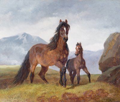 ウェールズの山馬と子馬、1854年（パネル） 作： John Frederick Herring Senior
