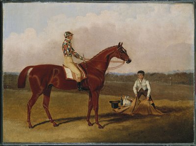 「ベアフット」、競走馬、ジョッキーアップと花婿付き、1835年 作： John Frederick Herring Senior