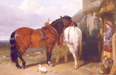 コテージのドアのそばにあるカートホース 作： John Frederick Herring Senior