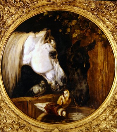 In the Stable（油彩・キャンバス） 作： John Frederick Herring Senior