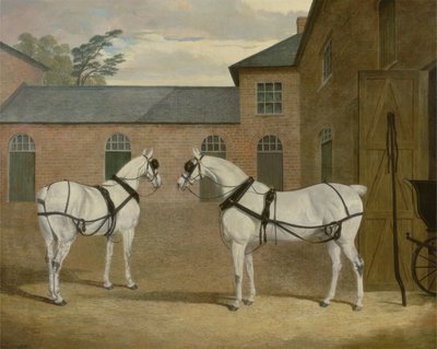 1836年、ハートフォードシャー州パットリッジベリーのコーチヤードにあるサワービー氏の灰色の馬車 作： John Frederick Herring Senior