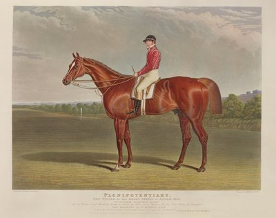 RWスマートとチャールズハント（1803-77）によって刻まれたエプソム、1834年のダービーステークスの勝者である「全能」、パブ。 S. und J. Fuller、1834年（アクアチント） 作： John Frederick Herring Senior