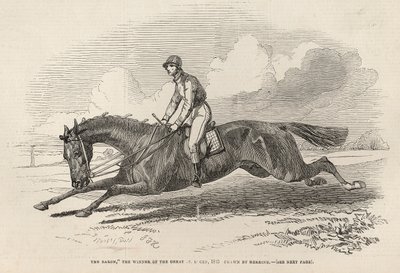 1845年9月27日の「The Illustrated London News」より、偉大な聖レガーの勝者である「男爵」 作： John Frederick Herring Senior