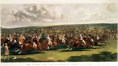 チャールズハント（1803-77）によって刻まれた1844年の思い出に残るダービーの始まり 作： John Frederick Herring Senior
