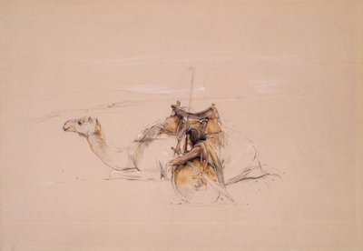 ラクダによるビシャリン アラブ (鉛筆と水彩) 作： John Frederick Lewis