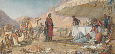 シナイ山の砂漠におけるフランクの野営。1842 - 遠くに見える聖カタリナ修道院 作： ジョン・フレデリック・ルイス