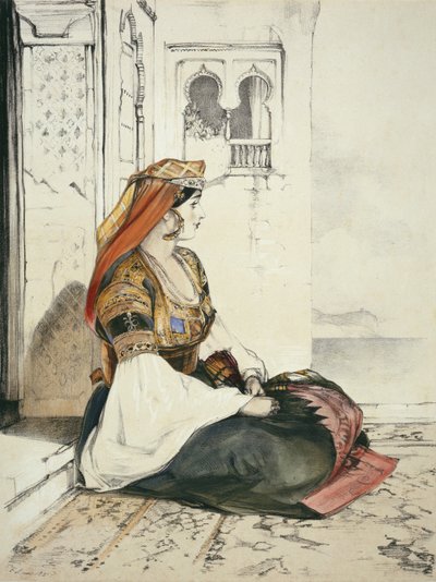 チャールズジョセフハルマンデル（1789〜1850年）によって彫刻された「スペインのスケッチ」のジブラルタルのユダヤ人女性、1836年に出版 作： John Frederick Lewis