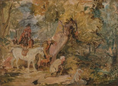 「シカに忍び寄るフォレスター」のスケッチ 作： John Frederick Lewis