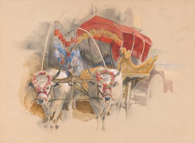 2 頭の白牛が描いたトルコのアラバ、コンスタンティノープル 作： John Frederick Lewis