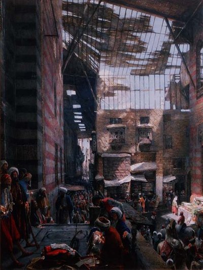 カイロ、グーレーヤの通りとモスクの風景 作： John Frederick Lewis