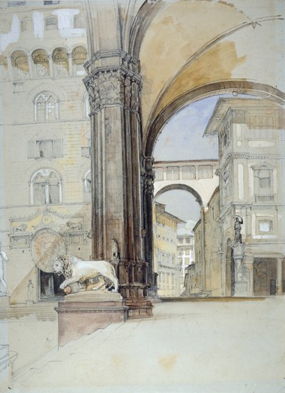 フィレンツェ: ヴェッキオ宮殿とウフィツィ美術館、1820 年代 作： John Frederick Lewis
