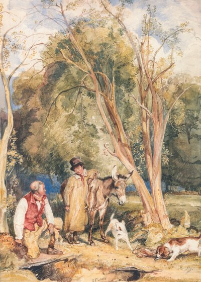 ゲームキーパーとウサギをフェレットする少年 作： John Frederick Lewis