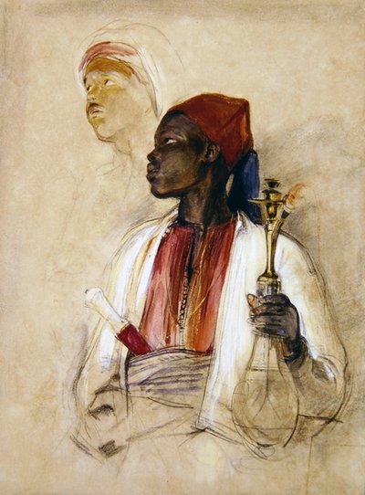 パイプベアラーのための習作」1856年頃（紙に水彩画） 作： John Frederick Lewis