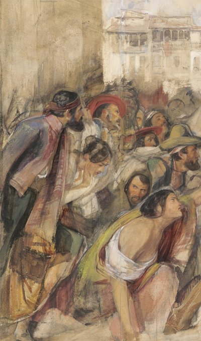 ドン・カルロスの布告のための研究、c.1834-28（紙にチョークと鉛筆でcとボディカラーを含む） 作： John Frederick Lewis