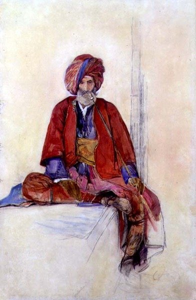 長いパイプを吸うトルコ人の習作 1841年頃 （チョーク、水彩、ガッシュ） 作： John Frederick Lewis