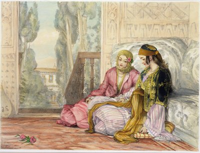 ハーレム、「コンスタンティノープルの図解」のプレート1、1837年に芸術家によって彫刻 作： John Frederick Lewis