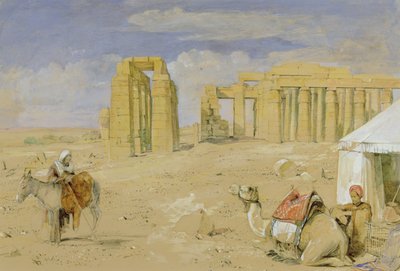 テーベのラメシアム、1850年頃（水彩、ガッシュ、木炭、紙にチョーク） 作： John Frederick Lewis