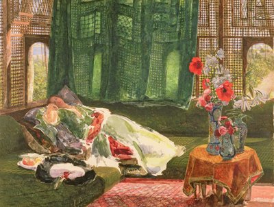 シエスタ、1876年頃（グラファイト上のトイレとガッシュ） 作： John Frederick Lewis
