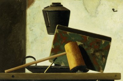 ノートブックとパイプのある静物、 作： John Frederick Peto