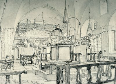 エルサレムのスペインシナゴーグ-インテリア、1902年。 作： John Fulleylove