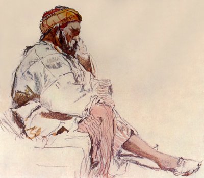 座っているシリアの農民：プロフィールで、1902。 作： John Fulleylove