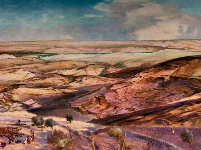 オリーブ山の最高点からのユダヤ砂漠と死海、1902年。 作： John Fulleylove